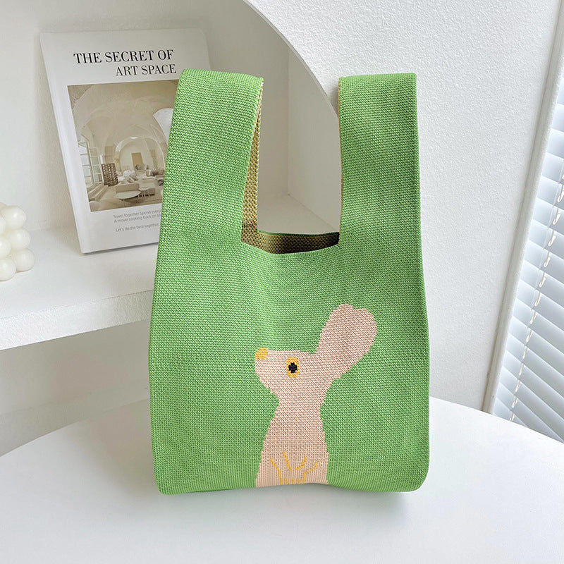 Sac à bandoulière tricoté lapin fourre-tout grande capacité