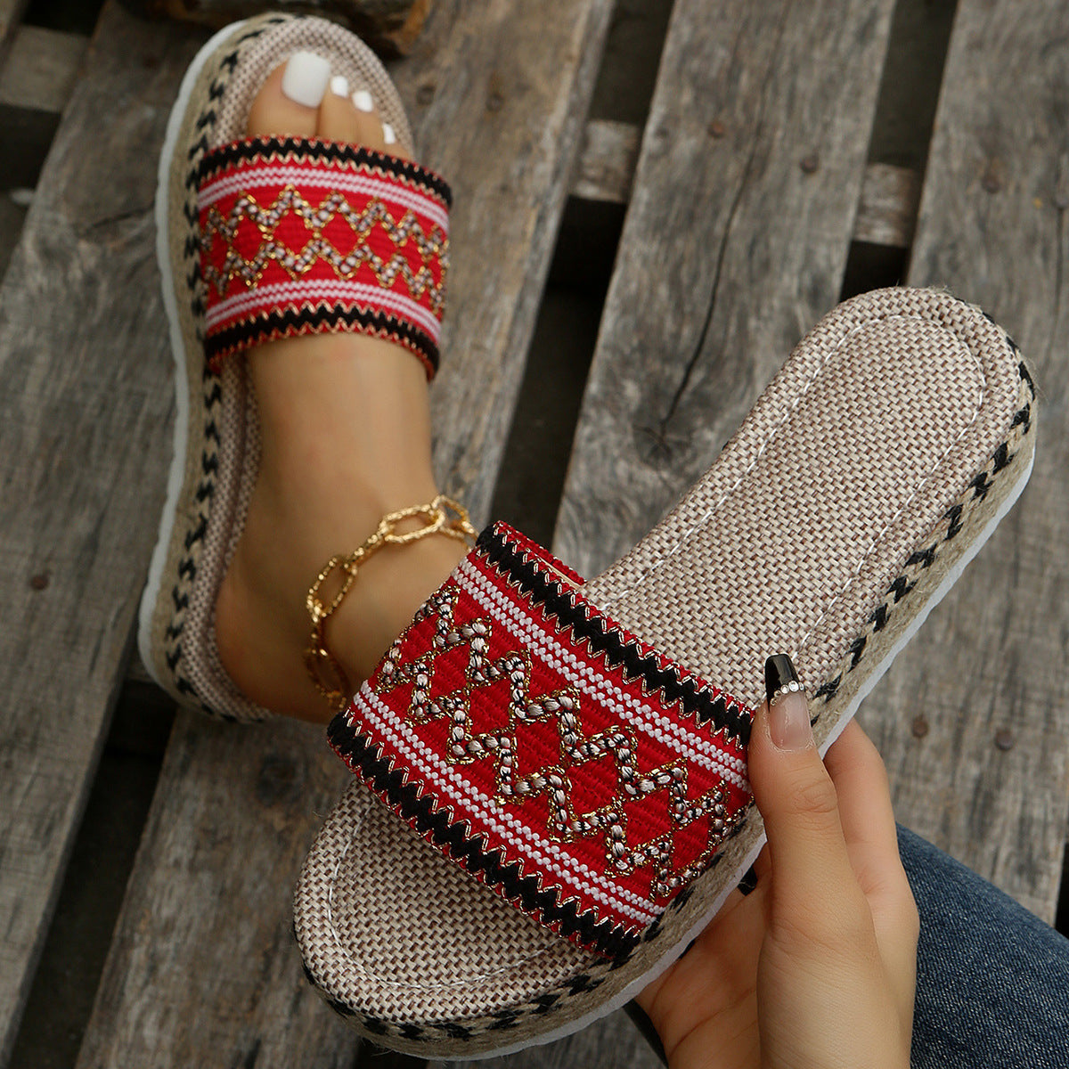 Sandales de style ethnique pour femmes, sandales d'été à semelle épaisse