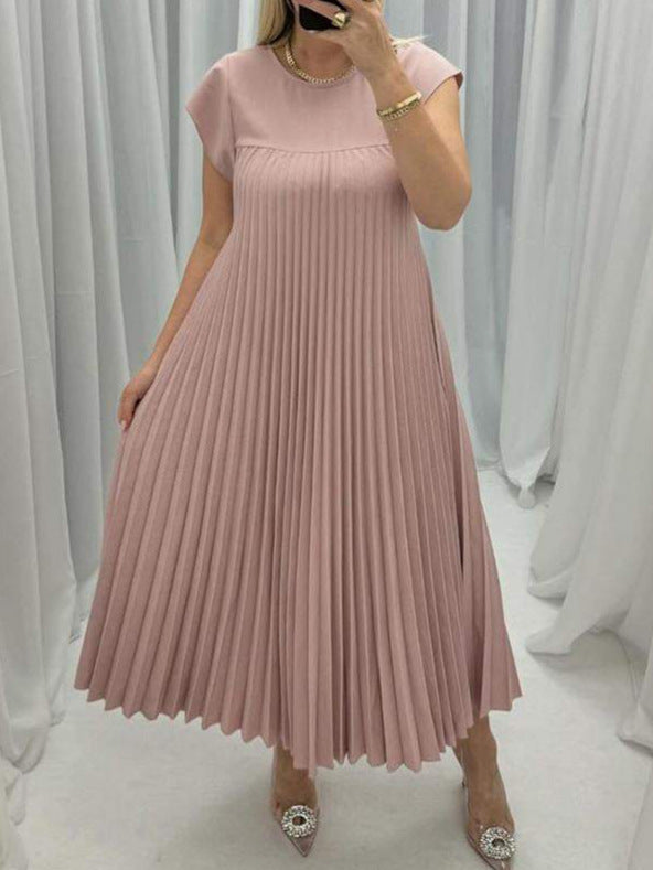 Robe longue plissée à manches courtes