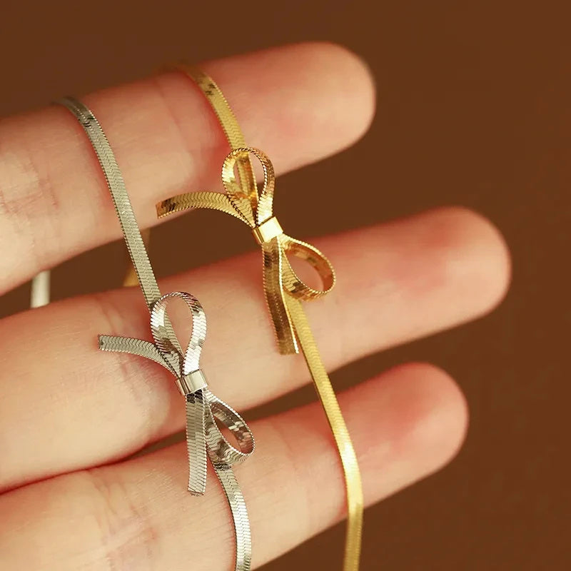 Nouveaux bijoux tendance collier chaîne de serpent en acier inoxydable noeud Collier/Bracelet/Boucles d'oreilles ou set - Argent ou Or