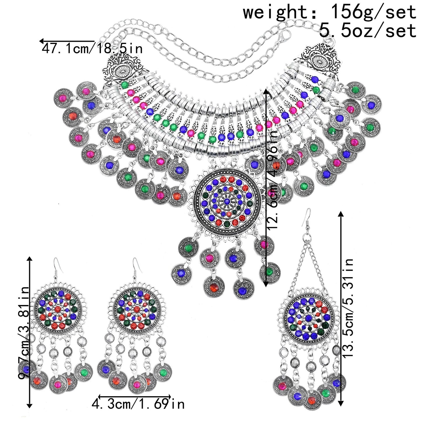 Ensemble collier, boucles d'oreilles et diadème style bohème vintage 2 modèles