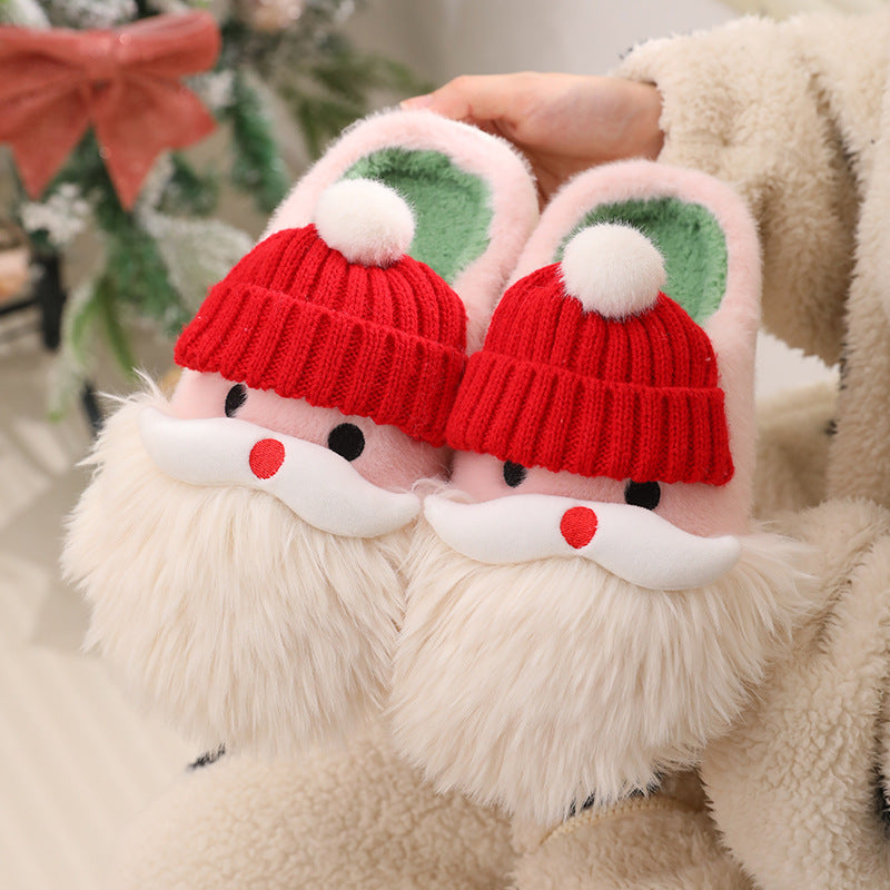 Pantoufles mignonnes de Noël Père Noël pour la maison, chaudes et antidérapantes en peluche