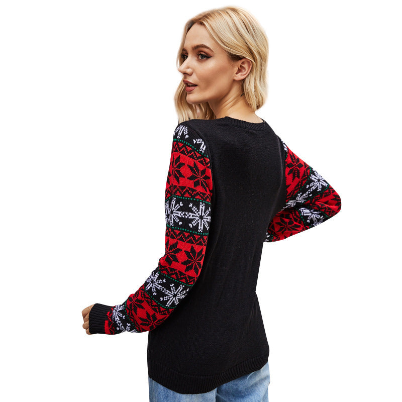 Pull ras du cou en tricot brodé Père Noël