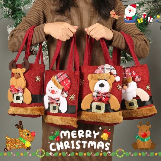 Sac fourre-tout cadeau de Noël pour enfants, sac à main drôle créatif de père Noël Elk bonhomme de neige ours | petit arbre de Noël | sacs de décoration