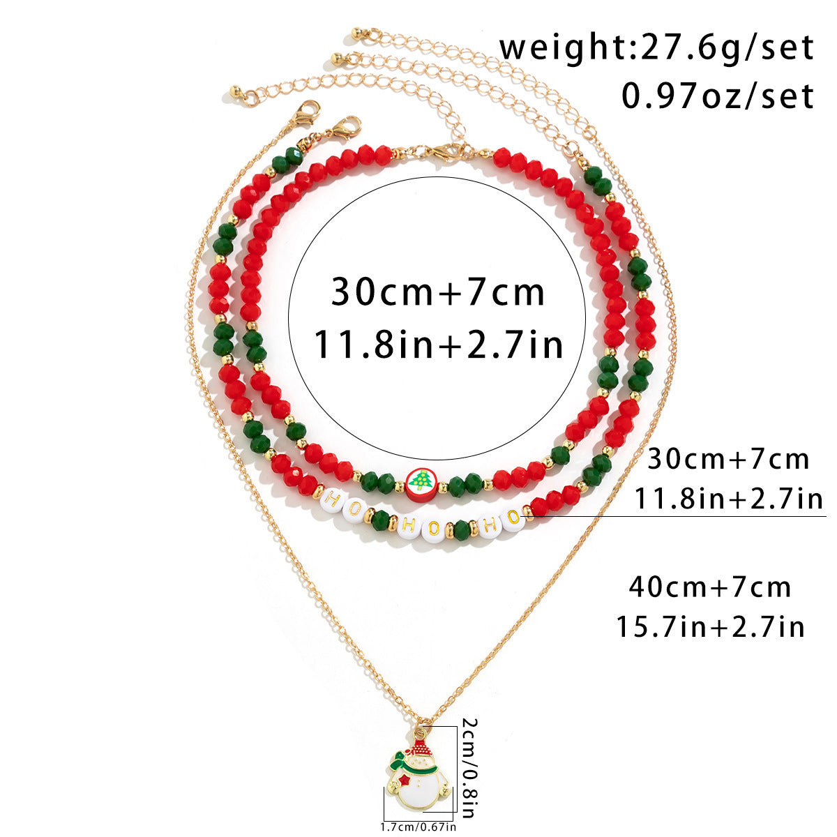 Sets de Colliers de perles pour femme Cadeau de Noël Bonhomme de neige Ornement en cristal imitation