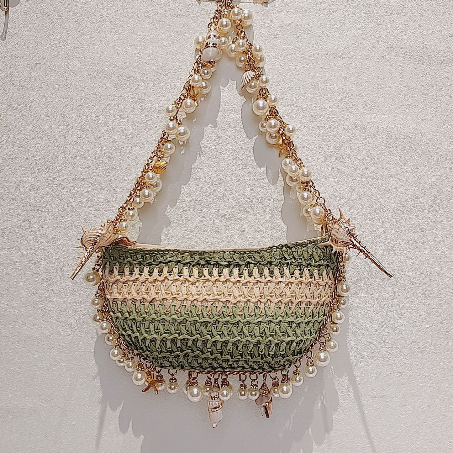 Sac de paille de conque de perles pour vacances d'été à la mer