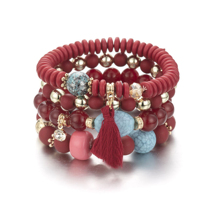 Bracelet multicouches en perles colorées style bohème 5 coloris