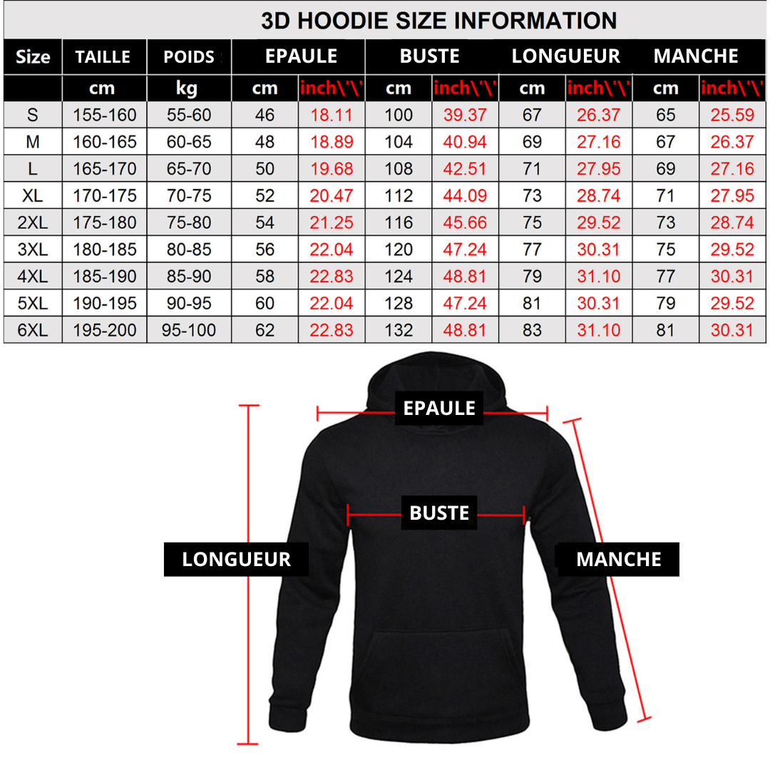 Pull à capuche à manches longues et motif numérique 3D de S à 5XL