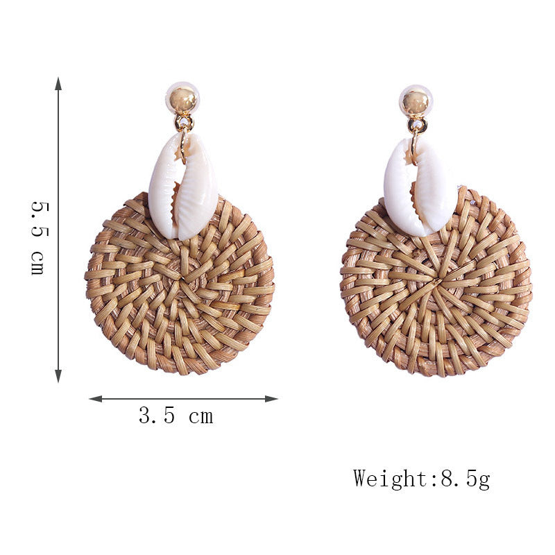 Boucles d'oreilles géométriques multicouches en rotin