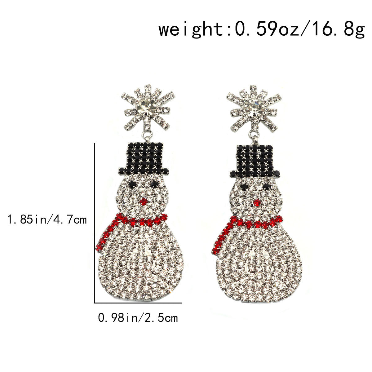 Boucles d'oreilles bonhomme de neige mode de Noël mignon strass Doré ou argenté