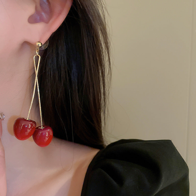 Boucles d'oreilles cerises en acrylique rouge