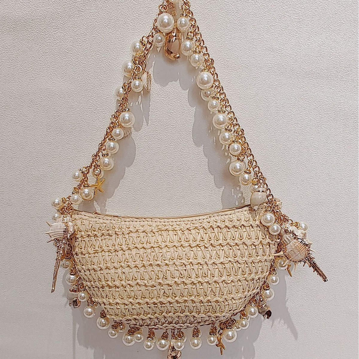 Sac de paille de conque de perles pour vacances d'été à la mer