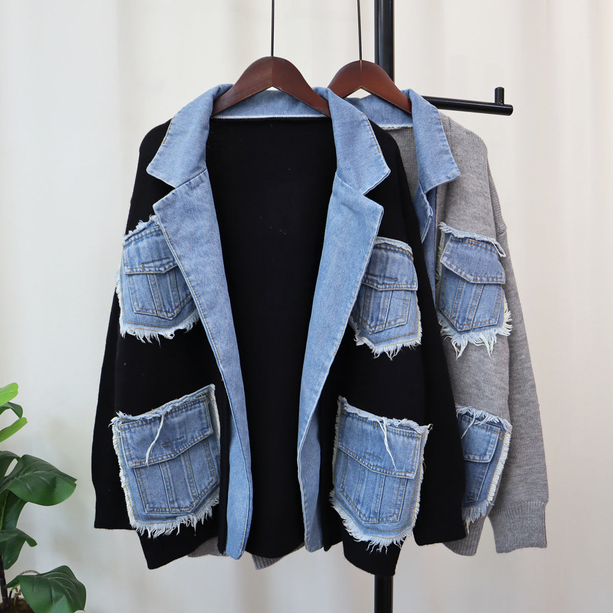 Veste pull en denim taille unique 3 coloris