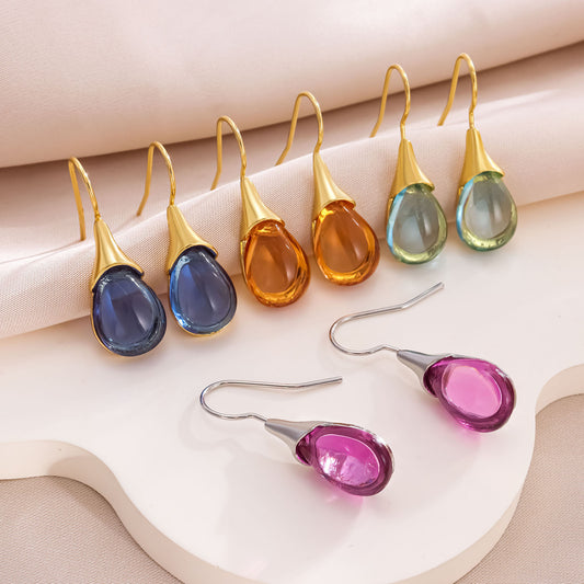 Drop-shaped Inlaid Cat's Eye Earrings Four-color Simple