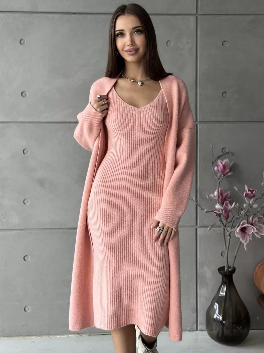 Ensemble tricoté 2 pièces, robe longue sans manches, slim + cardigan ample et décontracté - 6 coloris