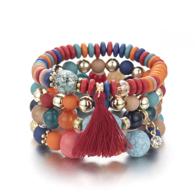 Bracelet multicouches en perles colorées style bohème 5 coloris