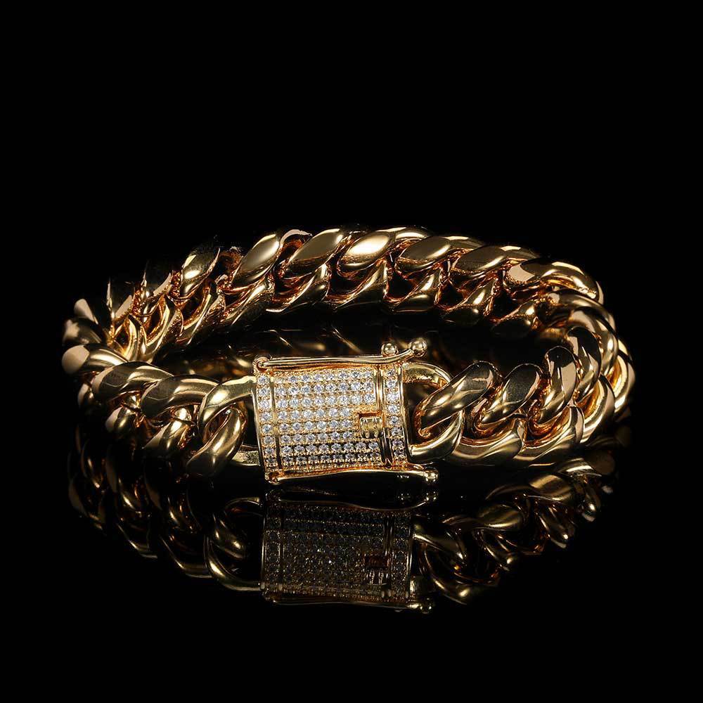 Bracelet à maillons en acier inoxydable avec boucle diamantée  Or ou argent