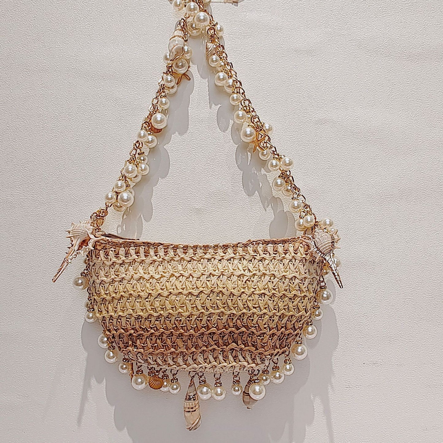 Sac de paille de conque de perles pour vacances d'été à la mer