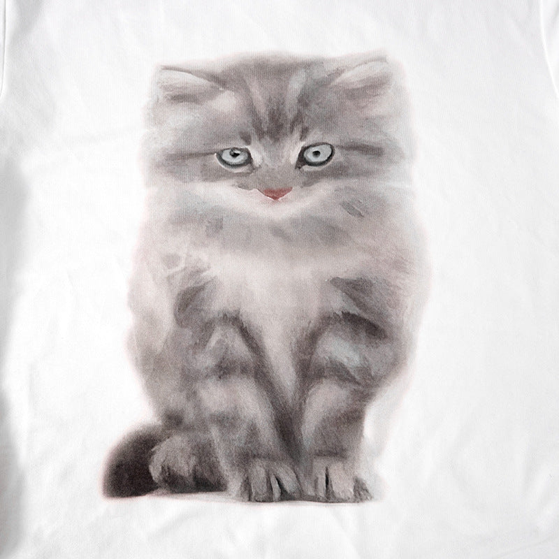 T-shirt à col rond et manches courtes avec anneaux- Chaton