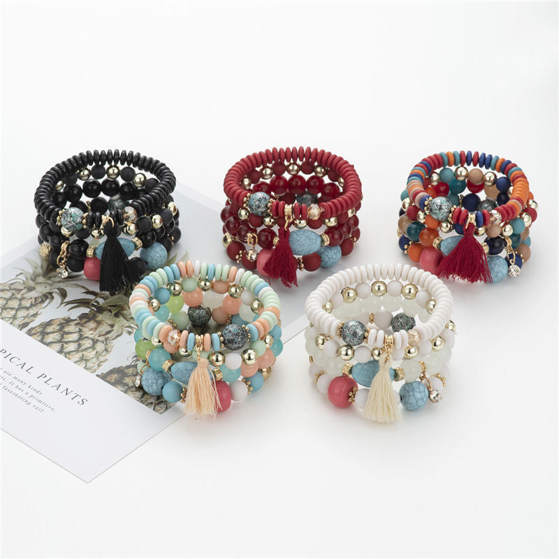 Bracelet multicouches en perles colorées style bohème 5 coloris