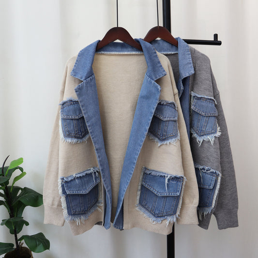 Veste pull en denim taille unique 3 coloris