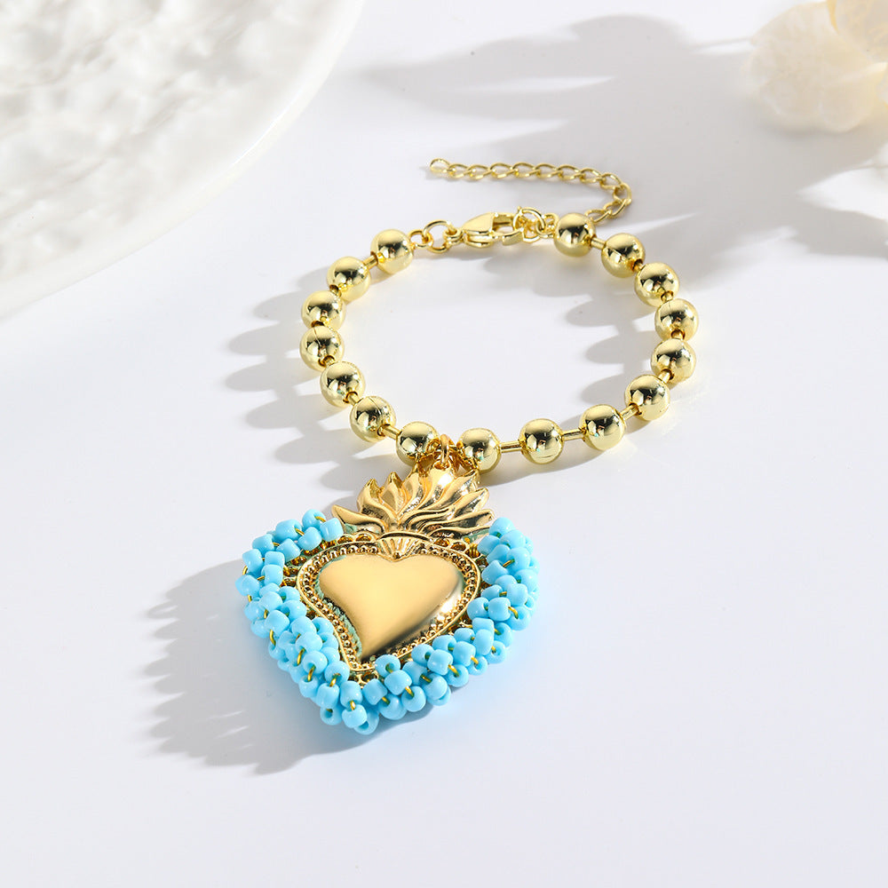 Bracelet en forme de cœur tissé à la main avec petites perles en forme de riz