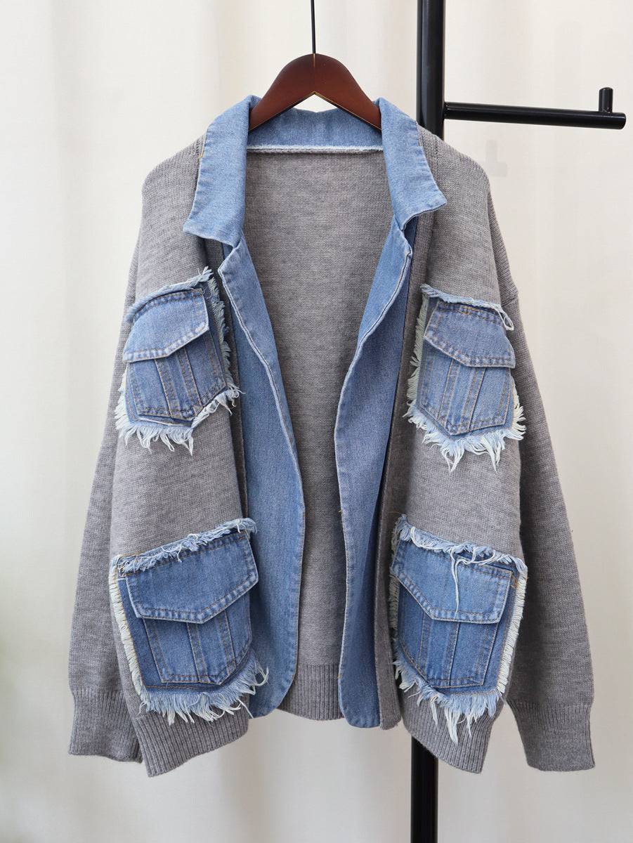 Veste pull en denim taille unique 3 coloris