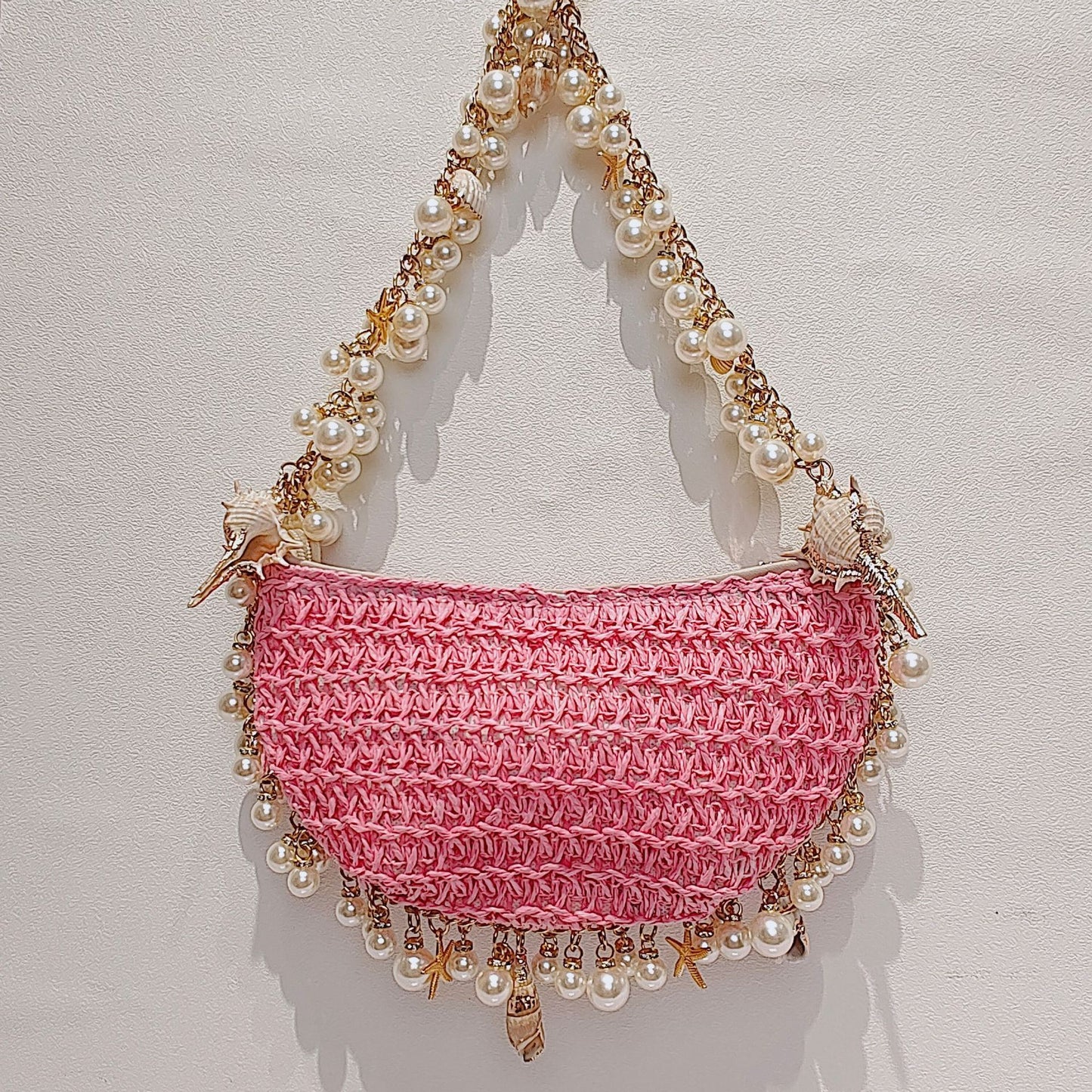 Sac de paille de conque de perles pour vacances d'été à la mer