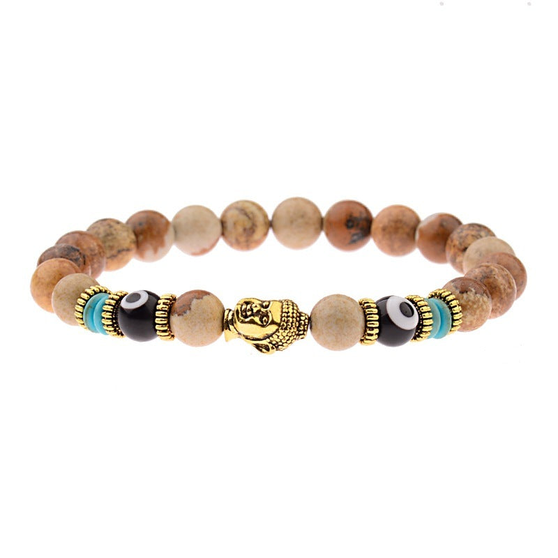 Bracelet élastique avec pierres énergétiques, tête de Bouddha 12 variantes